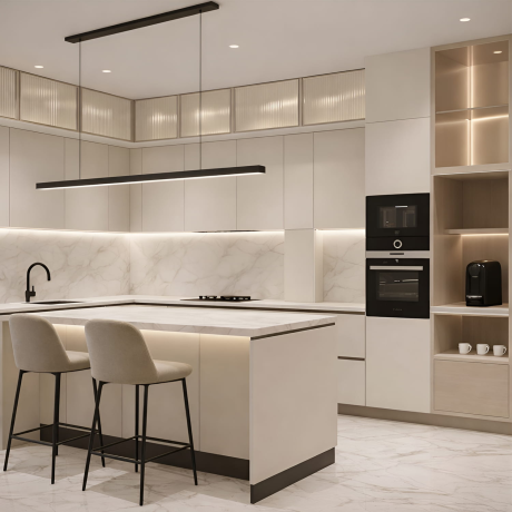 Bucătărie în stil modern din MDF AGT „Ivory Prestige“-1
